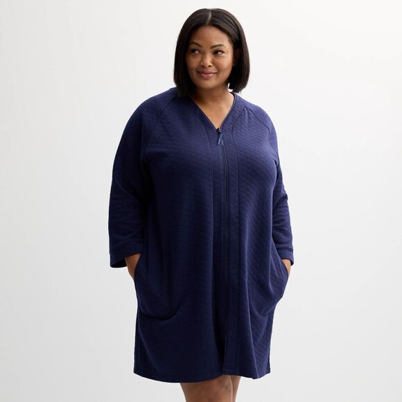 New Plus Size Croft & Barrow® Quilted Zip Short Robe Size 1X Blue - Picture 1 of 11